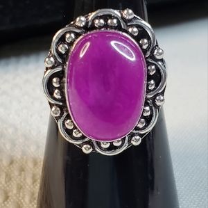 NEW STUNNING fuschia Dyed Agate natural gemstone Ring Size 7 1/2  .925 overlay